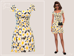 Sims 4 — Spring Daisies by Paogae — Pretty dress for spring and summer, daisy pattern, short sleeves, round neckline.