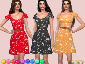 Sims 4 — Heart Pattern Belted Sundress by Harmonia — Mesh by Harmonia 12 color Please do not use my textures. Please do