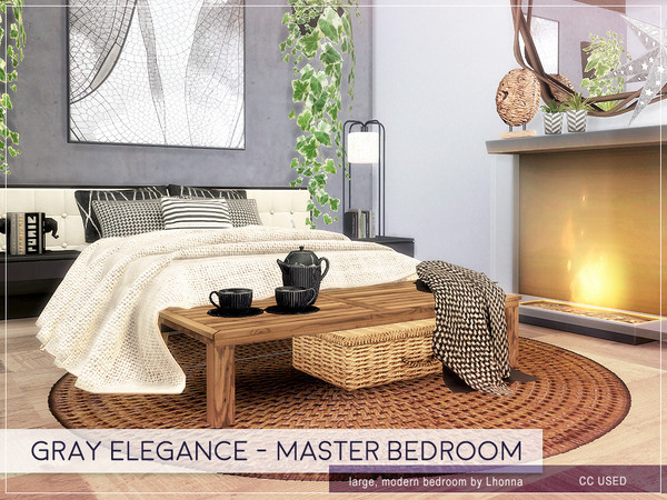 Sims 4 — Gray Elegance - Master Bedroom by Lhonna — Large, modern bedroom. The room is furnished, tested, and ready to