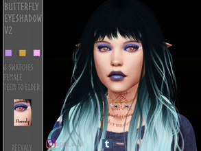 Sims 4 — Butterfly Eyeshadow V2 by Reevaly — 6 Swatches. Teen to Elder. Female. Works with all Skins and Overlays. Base