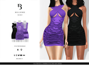 Sims 3 — Halterneck Underbust Ruched Mini Dress by Bill_Sims — This dress features a satin halterneck design, underbust