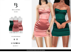Sims 3 — Strapless Ruched Satin Mini Dress by Bill_Sims — This dress features a strapless design with a textured folded