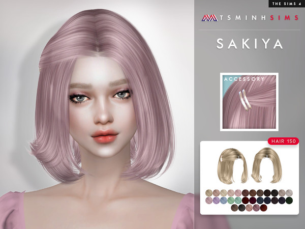 Sims 4 — Sakiya ( Hair 150 - Set ) by TsminhSims — New meshes - 30 colors - HQ texture - Custom shadow map, normal map -