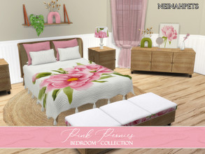 Sims 4 — Pink Peonies Bedroom {Mesh Required} by neinahpets — A beautiful bedroom suite recolor featuring hand painted
