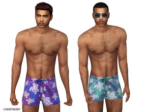 Sims 4 — Tropical Turtle Swim Shorts by CherryBerrySim — Tropical turtle print swim shorts for male sims. HQ 4 colors