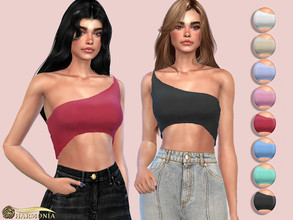 Sims 4 — Slinky One Shoulder Crop Top by Harmonia — New mesh / All Lods 8 Swatches Please do not use my textures. Please