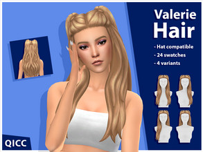 Sims 4 — Valerie Hair v1 (Patreon) by qicc — A half-up pigtailed hairstyle that comes in 4 variants. This is variant #1.