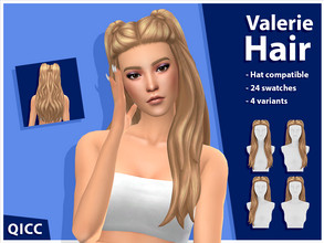 Sims 4 — Valerie Hair v2 (Patreon) by qicc — A half-up pigtailed hairstyle that comes in 4 variants. This is variant #2.
