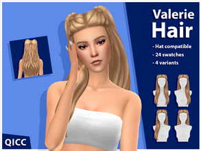 Sims 4 — Valerie Hair v3 (Patreon) by qicc — A half-up pigtailed hairstyle that comes in 4 variants. This is variant #3.