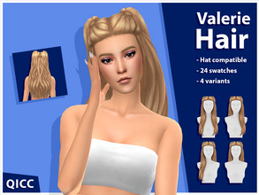 Sims 4 — Valerie Hair v4 (Patreon) by qicc — A half-up pigtailed hairstyle that comes in 4 variants. This is variant #4.