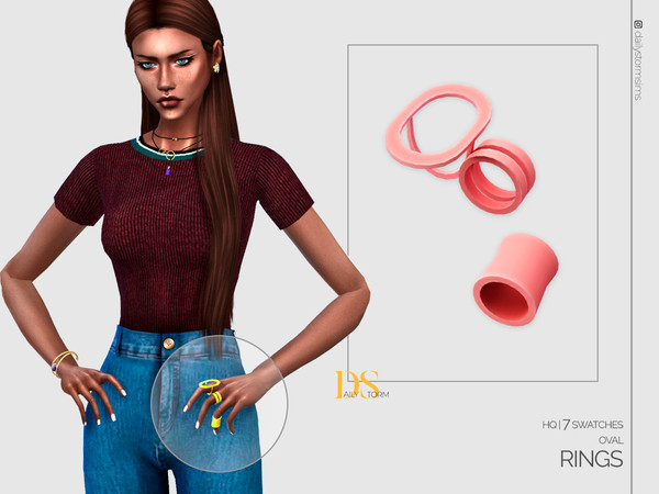 Sims 4 — Oval Ring by DailyStorm — Female metal rings on the left hand (index, middle and ring fingers): one oval ring, 2