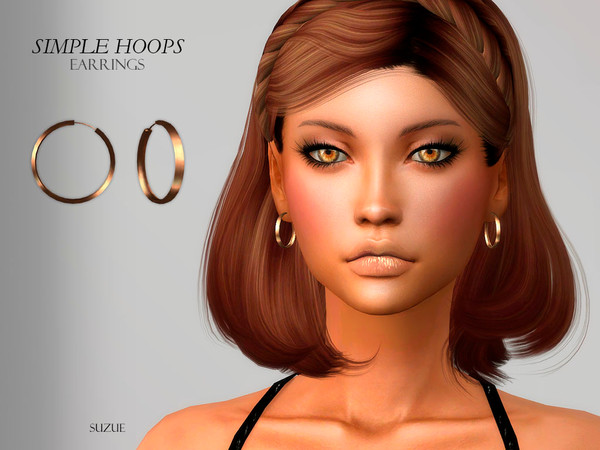 Sims 4 — Simple Hoops Earrings by Suzue — -New Mesh (Suzue) -6 Swatches -For Female and Male (Teen to Elder) -HQ