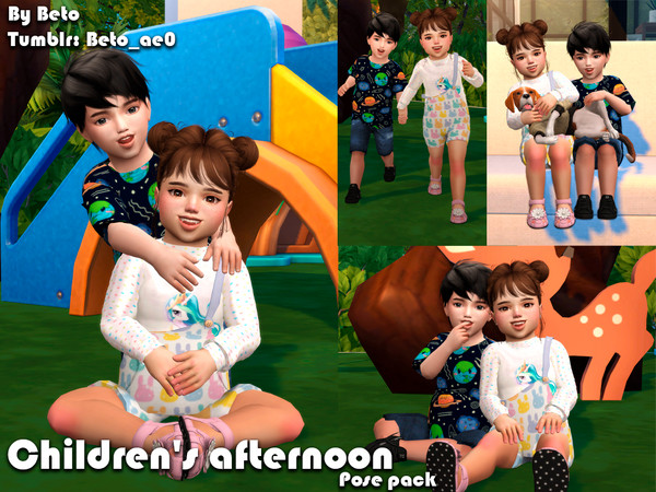 Sims 4 — Children's afternoon (Pose Pack) by Beto_ae0 — Poses of children playing, I hope you like them To use the poses