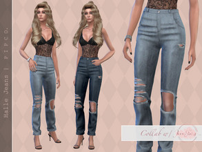 Sims 4 — PipcoxJavaSims Collab - Halle 3D Jeans. by Pipco — Jeans with 3D rips in 7 colors. Base Game Compatible New Mesh