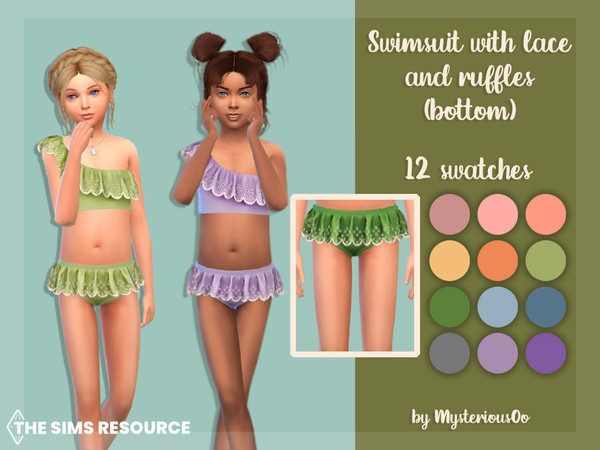 Sims 4 — Swimsuit with lace and ruffles (bottom) by MysteriousOo — Two-piece swimsuit with lace and ruffles for kids in