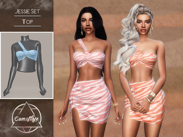 Sims 4 — Jessie Set - Top by Camuflaje — Summer set inspired by Pretty Little Thing with zebra print and includes Top and