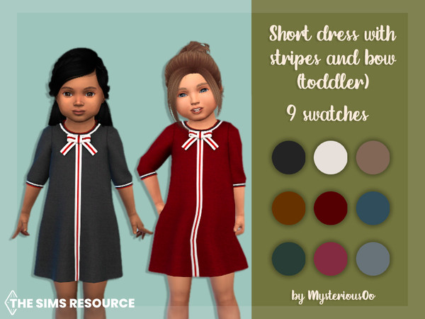 Sims 4 — Short dress with stripes and bow (toddler) by MysteriousOo — Short dress with stripes and bow for toddlers in 9