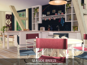 Sims 4 — SEASIDE BREEZE by dasie22 — SEASIDE BREEZE is a contemporary, nautical kitchen with a dining nook and a living