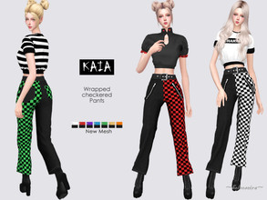 Sims 4 — KAIA - Cropped Pants by Helsoseira — Style : Belted wrapped checker cropped pants Name : KAIA Sub part Type :