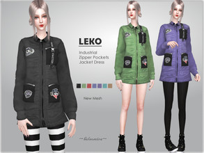 Sims 4 — LEKO - Industrial Jacket by Helsoseira — Style : Industrial zip pockets shirt/jacket dress Name : LEKO Sub part