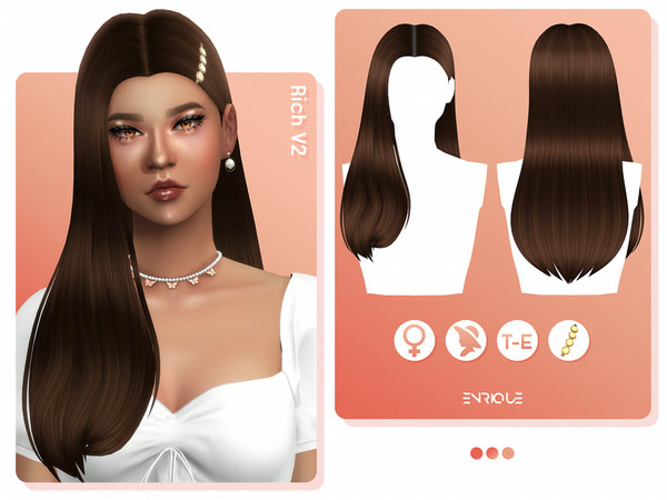 Sims 4 — Rich Hairstyle V2 (PATREON) by Enriques4 — New Mesh 24 Swatches All Lods Base Game Compatible Teen to Elder Hat