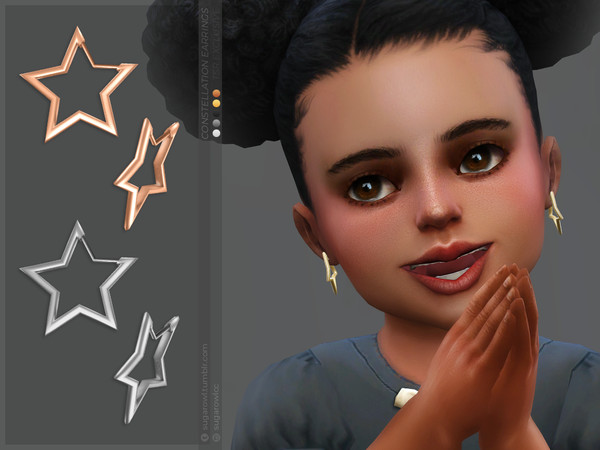 Sims 4 — Constellation earrings | Toddlers version by sugar_owl — Metal star earrings for toddlers, available in