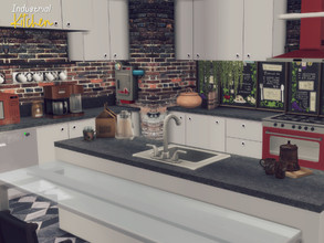 Sims 4 — Industrial Kitchen [cc] by GenkaiHaretsu — Industrial kitchen in old dirty brick, distinguished by clean white