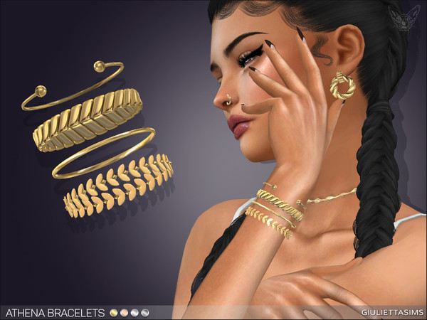 Sims 4 — Athena Bracelet Set (right wrist) by feyona — A set of 4 bracelets (mix of link and bangle bracelets) comes in 4