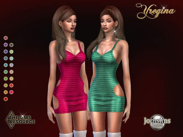 Sims 4 — Yregina dress by jomsims — Yregina dress Dress Sims 4 for her in 18 shades. short dress with straps. round