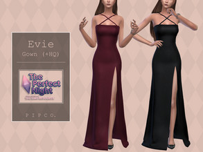 Sims 4 — The Perfect Night - Evie Gown. by Pipco — A gown with crossed straps in 13 colors. Base Game Compatible New Mesh