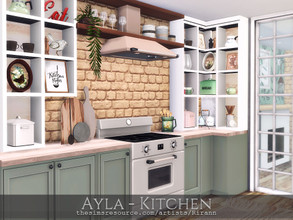 Sims 4 — Ayla - Kitchen by Rirann — Ayla is a comfortable shabby chic kitchen in green and white colors with brown brick