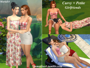 Sims 4 — Curvy + Petite Girlfriends Posepack by MMariaS4 — 3 cute poses for for your lesbian sim couples where one is