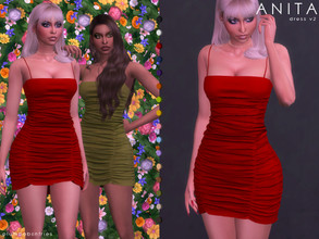 Sims 4 — ANITA | dress v2 by Plumbobs_n_Fries — Short bodycon ruched dress New Mesh HQ Texture Female | Teen - Elders Hot