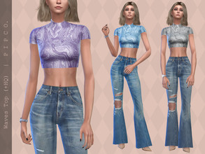Sims 4 — Waves Top. by Pipco — A patterned top in 7 colors. Base Game Compatible New Mesh All Lods HQ Compatible Specular