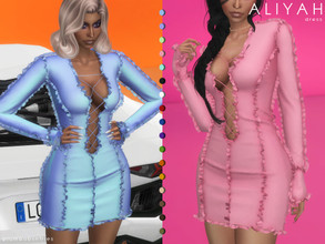 Sims 4 — ALIYAH | dress by Plumbobs_n_Fries — Long sleeve bodycon dress with ruffle detailing. New Mesh HQ Texture Female