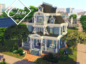 Sims 4 — Clara by GenkaiHaretsu — Blue Victorian house, 2 storeys, convertible attic, 5 bedrooms and 2 bathrooms. Perfect