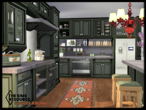 Sims 4 — Country Kitchen set by seimar8 — Maxis match country kitchen set in country green with gray slab stone worktops,