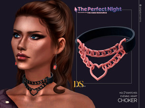 Sims 4 — The Perfect Night - Evening Heart Choker  by DailyStorm — A leather choker with a long chain on the front with