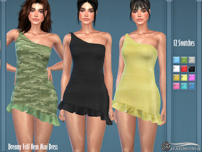 Sims 4 — Dreamy Frill Hem Mini Dress by Harmonia — New mesh / All Lods 12 Swatches Please do not use my textures. Please
