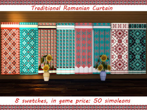 Sims 4 — Romanian Traditional Curtain by Kurimuri100 — Hand-stitched curtain with traditional Romanian pattern.