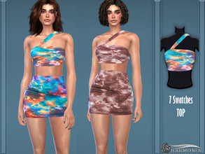 Sims 4 — Tie Dye Woven Printed Top by Harmonia — New mesh / All Lods 7 Swatches Please do not use my textures. Please do