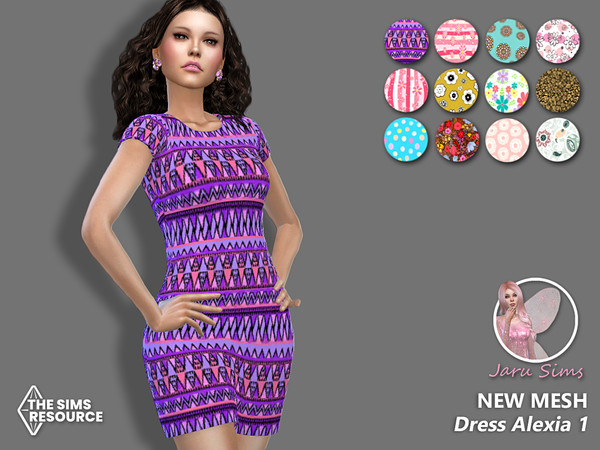 Sims 4 — Dress Alexia 1 - NEW MESH by Jaru_Sims — New Mesh HQ mod compatible All LODs 12 swatches Teen to elder Custom