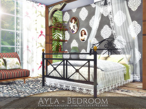 Sims 4 — Ayla - Bedroom by Rirann — Ayla bedroom is a lovely shabby chic room in green and white colors. Fully furnished