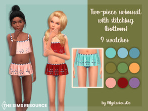 Sims 4 — Two-piece swimsuit with stitching (bottom) by MysteriousOo — Two-piece swimsuit with stitching and ruffles for
