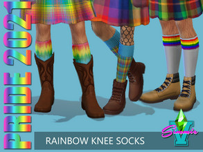 Sims 4 — SimmieV Pride21 Rainbow Knee Socks by SimmieV — Show off those expertly sculpted calves and your Pride. Win! Set
