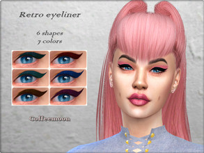 Sims 4 — Wide retro eyeliner by coffeemoon — 7 color options: black, red, blue, green, brown, turquoise, violet 6 shapes