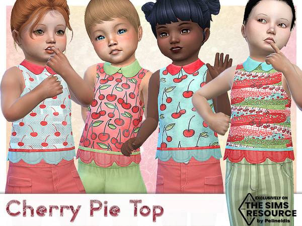 Sims 4 — Cherry Pie Top by Pelineldis — A cute top with cherry print for your toddler girls in four design variations.