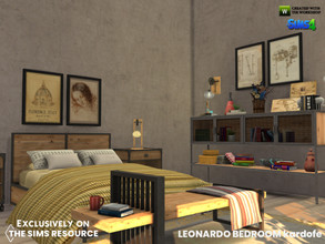 Sims 4 — Leonardo Bedroom by kardofe — Industrial style bedroom with wooden and metal furniture in two shades of wood,