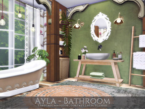 Sims 4 — Ayla - Bathroom by Rirann — Ayla bathroom is a lovely shabby chic room in green and white colors with brown
