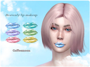 Sims 4 — Heavenly lip makeup (sky and clouds) by coffeemoon — 18 color options: blue, pink, yellow, green, violet,